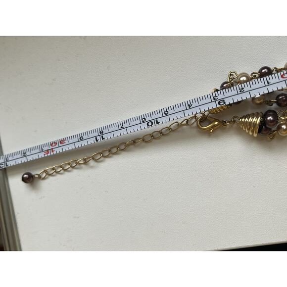 Vtg Metallic Faux Pearl Station Necklace Formal Regency Layered - Picture 5 of 5